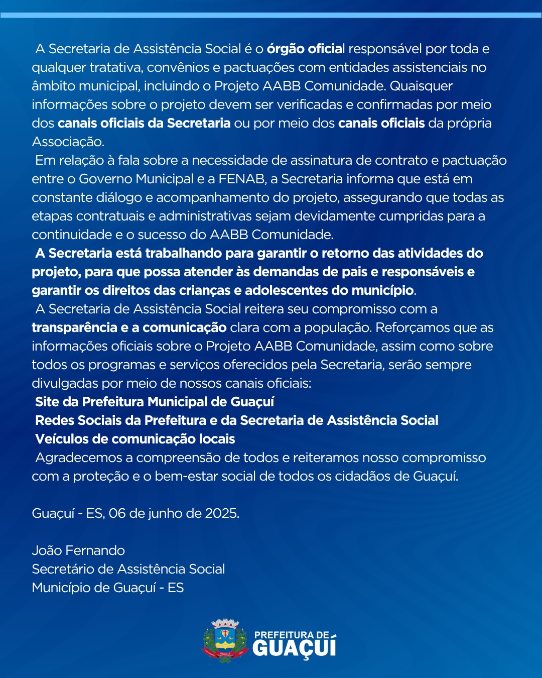 Foto: Reprodução/Prefeitura de Guaçuí - ES