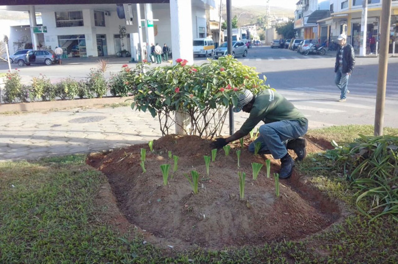 Equipe da Semmam transformando Guaçuí num imenso jardim