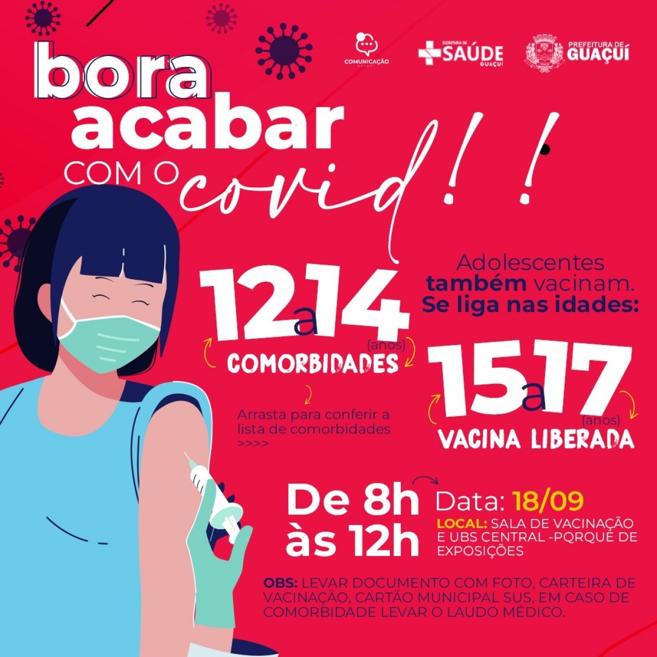Prefeitura Municipal de Guaçuí anuncia vacinação contra a Covid-19 para adolescentes de 12 a 17 anos