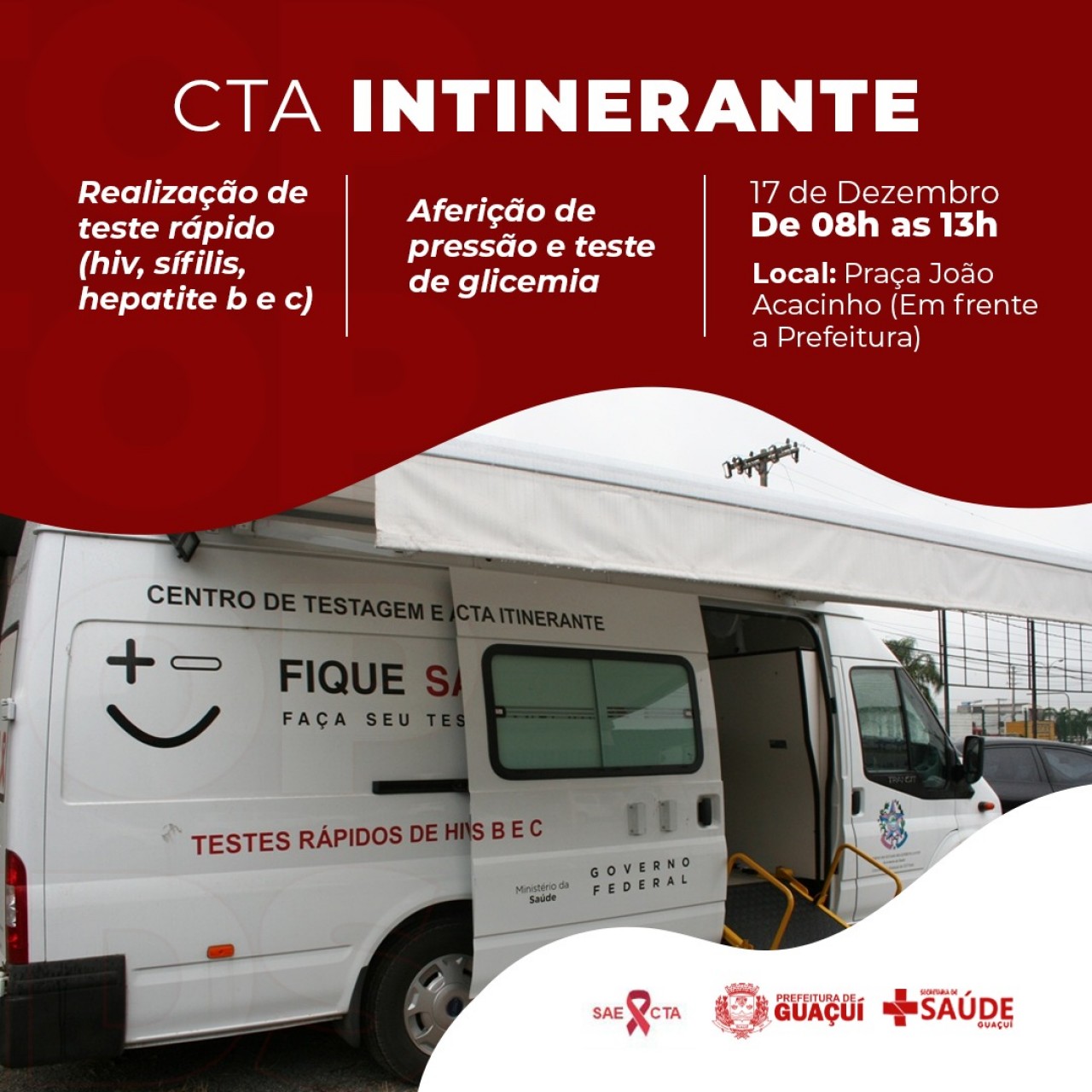 CTA ITINERANTE ESTARÁ EM GUAÇUÍ NESTA SEXTA-FEIRA (17)