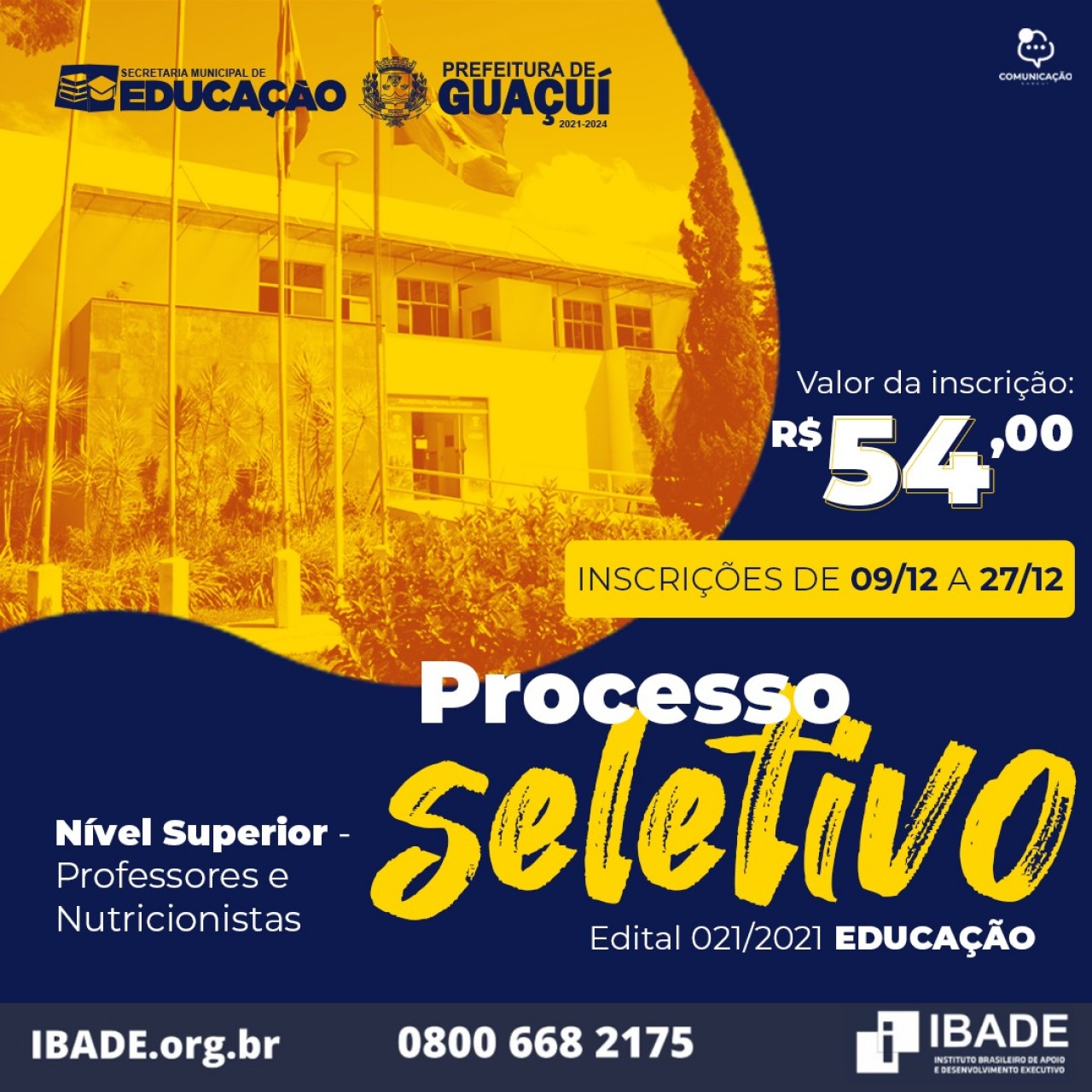 PREFEITURA DE GUAÇUÍ ABRE PROCESSO SELETIVO PARA CONTRATAÇÃO DE PROFESSORES E NUTRICIONISTAS