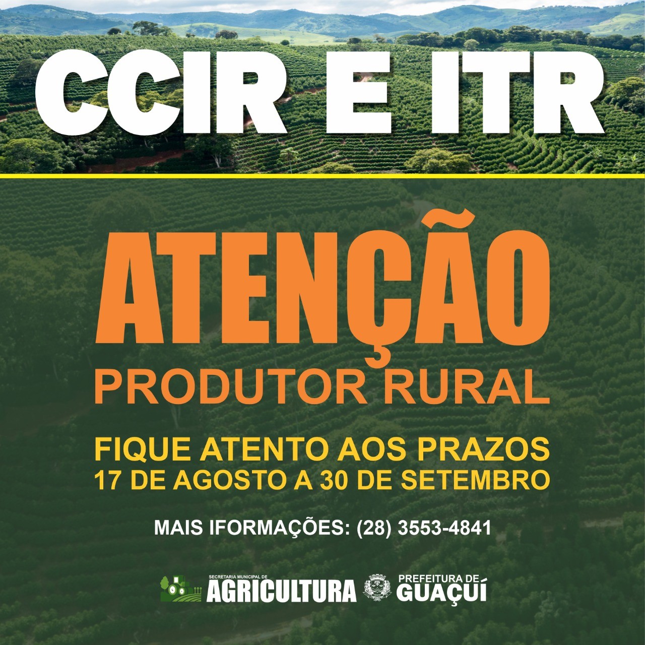 ATENÇÃO PRODUTOR RURAL AO PERÍODO DE DECLARAÇÃO DO ITR E CCIR