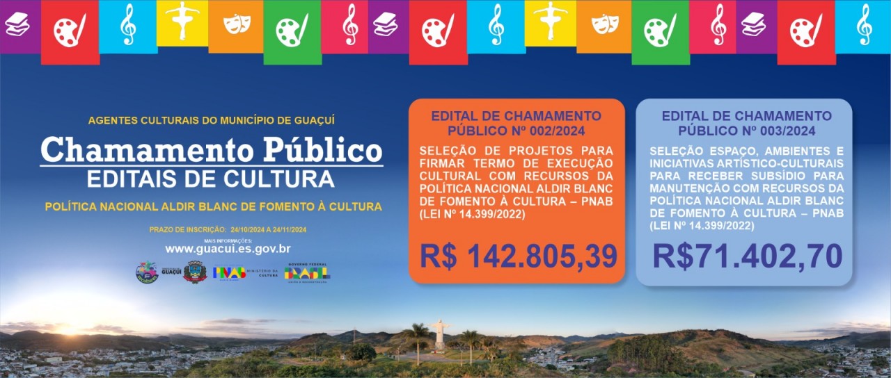 PREFEITURA DE GUAÇUÍ LANÇA DOIS IMPORTANTES EDITAIS PARA A ÁREA CULTURAL