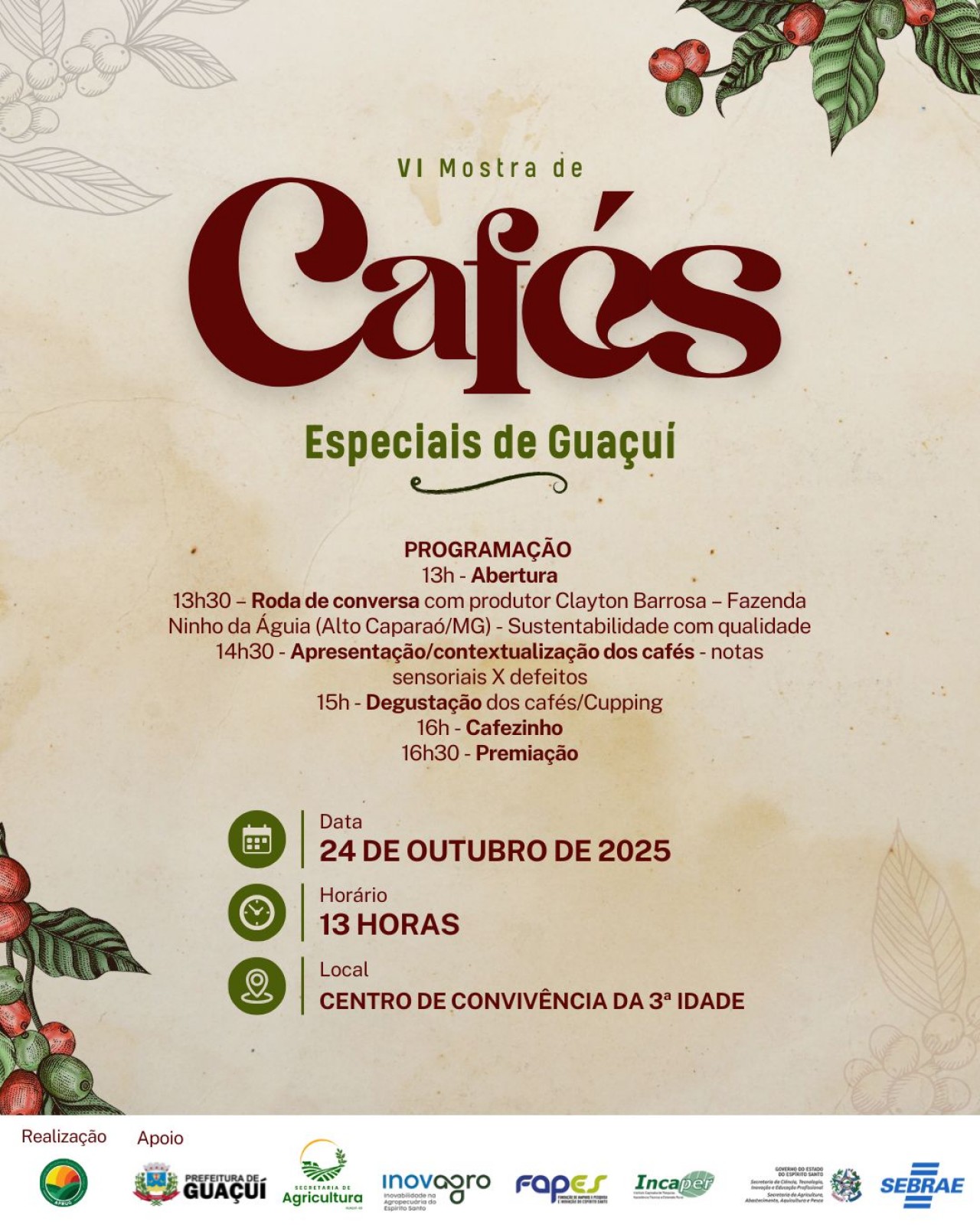 GUAÇUÍ REALIZA A VI MOSTRA DE CAFÉS ESPECIAIS COM PROGRAMAÇÃO VOLTADA À QUALIDADE E SUSTENTABILIDADE