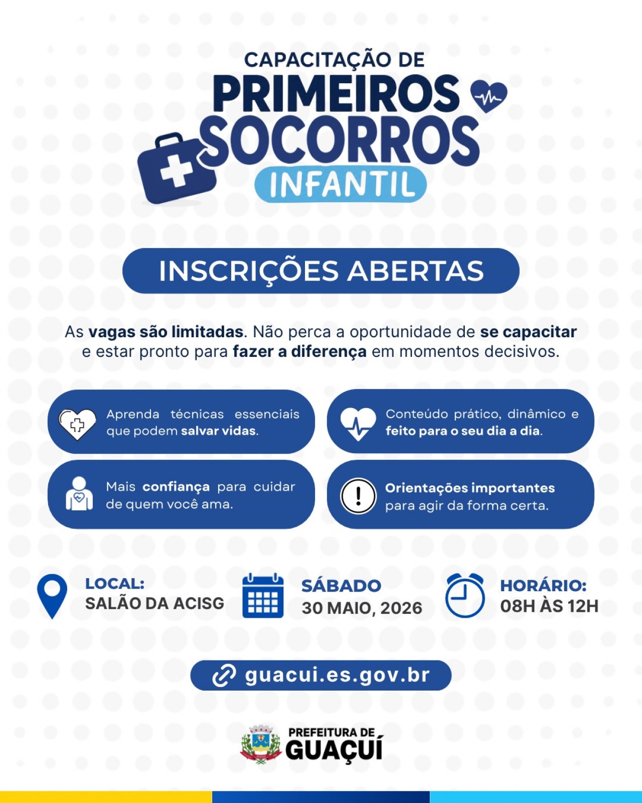 Capacitação de Primeiros Socorros Infantil com inscrições abertas em Guaçuí!