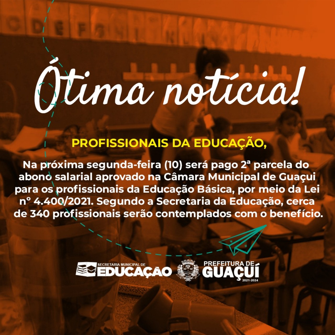 2ª PARCELA DO ABONO PARA PROFESSORES DE GUAÇUÍ SERÁ PAGO NESTA SEGUNDA-FEIRA (10)