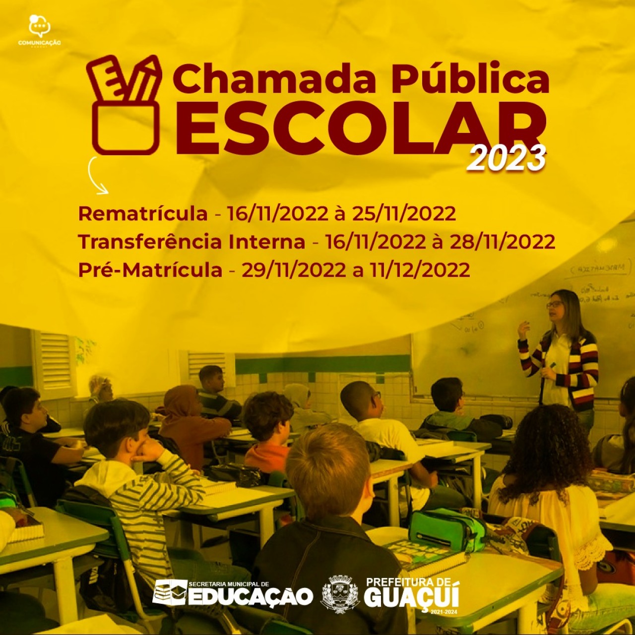 SECRETARIA DE EDUCAÇÃO ABRE PRÉ-MATRÍCULA PARA O ANO LETIVO DE 2023