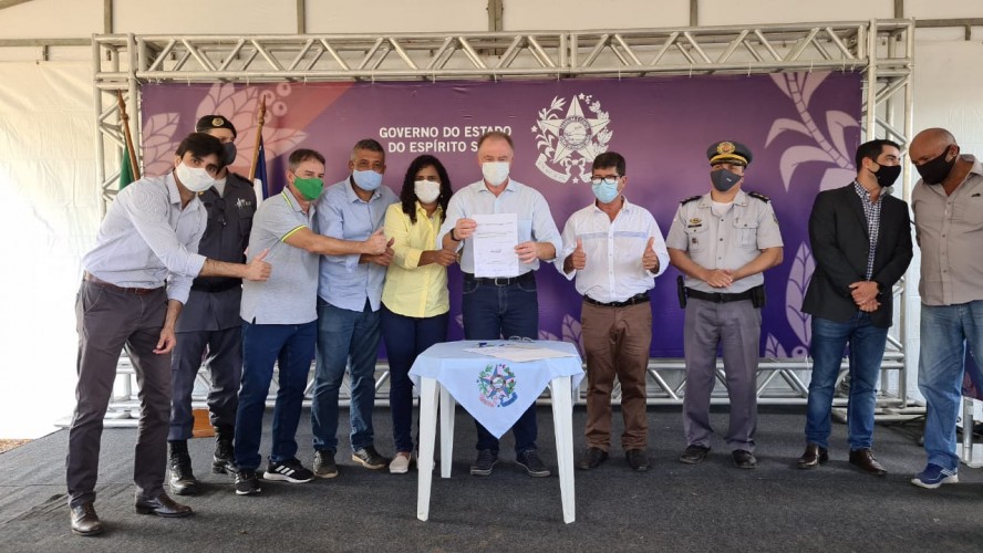 Legenda foto: Casagrande anunciou a publicação do edital para reforma e ampliação da sede da 2ª Cia do 3º Batalhão da Polícia Militar, em Guaçuí (Rodrigo Araújo).