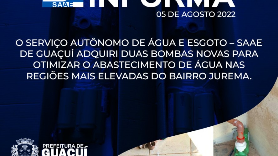 SAAE ADQUIRI DUAS BOMBAS PARA OTIMIZAR ABASTECIMENTO NO BAIRRO JUREMA