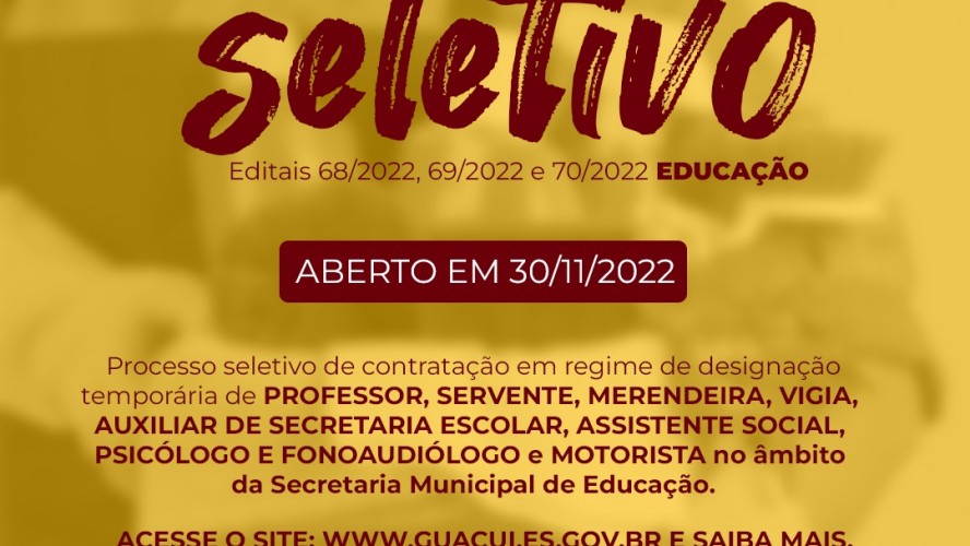 SECRETARIA DE EDUCAÇÃO ABRE PROCESSOS SELETIVOS PARA VAGAS TEMPORÁRIAS