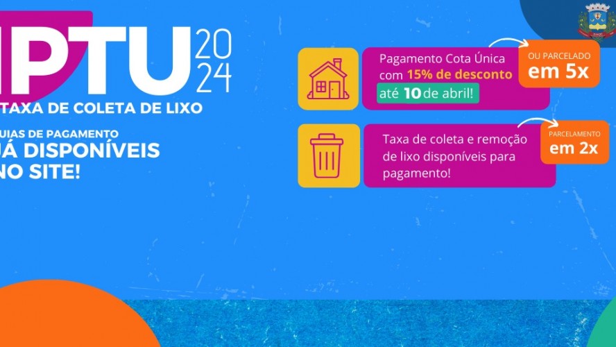 IPTU 2024, TAXA DE COLETA DE LIXO E TAXA DE EMISSÃO DE ALVARÁ GUAÇUÍ