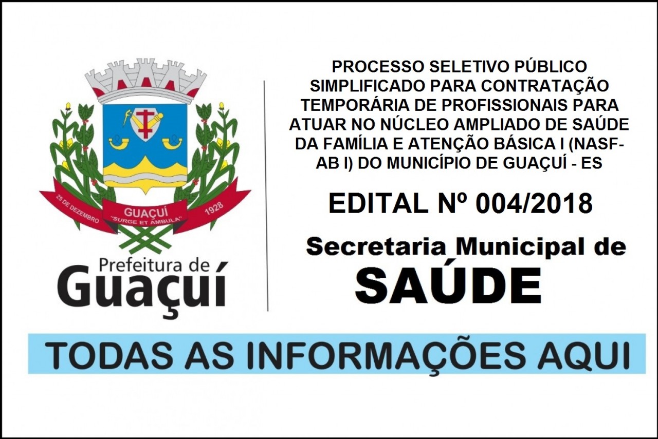 Processo Seletivo para contratação de profissionais para o Nasf-AB I de Guaçuí