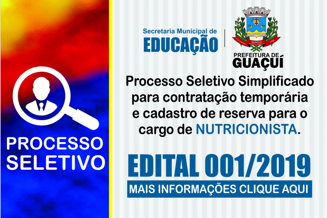 Processo Seletivo Simplificado para contratação de Nutricionista - SEME -  EDITAL Nº01/2019