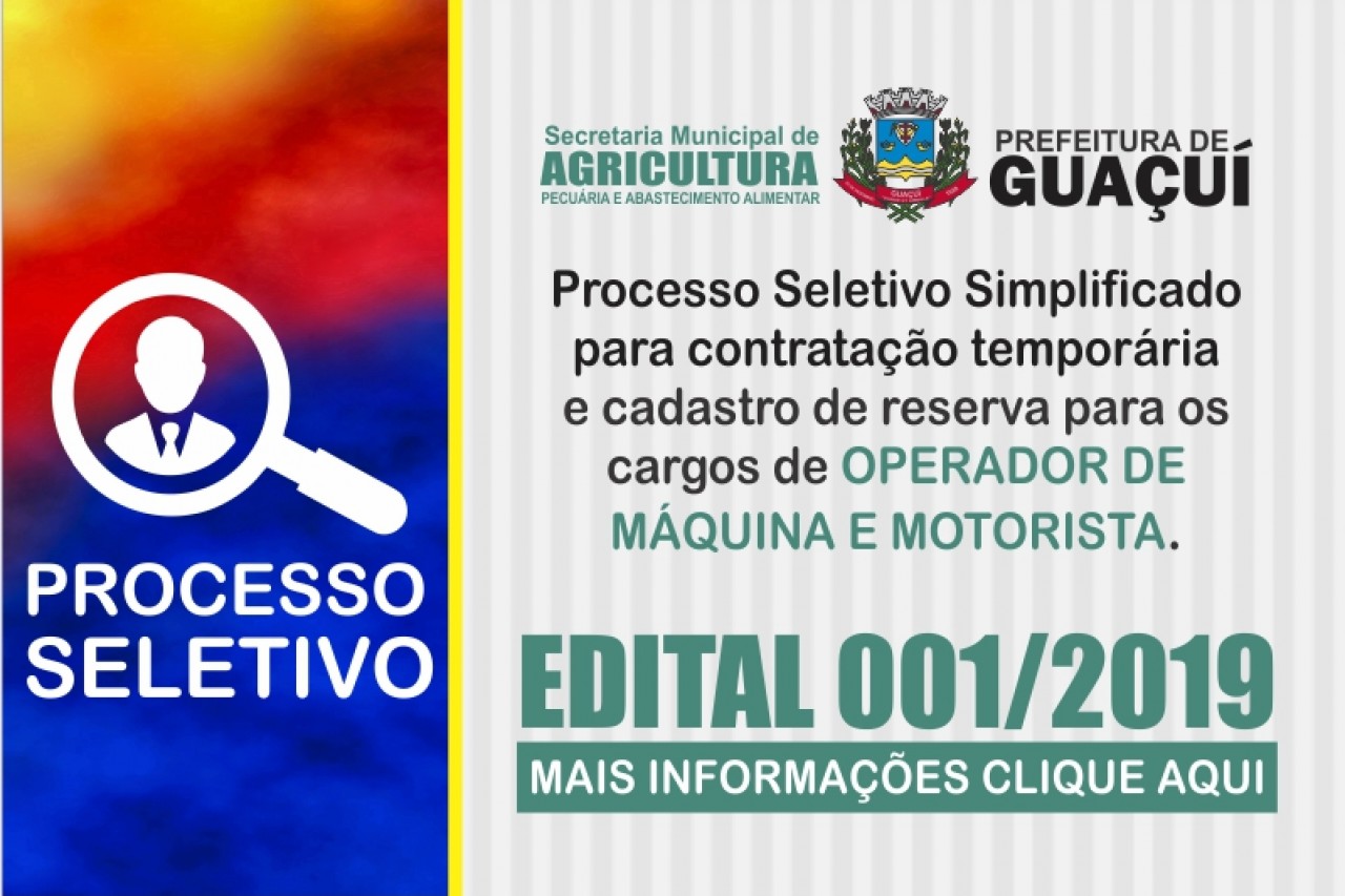 Processo Seletivo 001/2019 - Operador de Máquina e Motorista