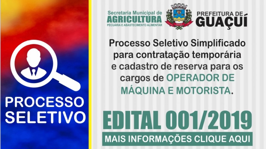 Processo Seletivo Operador de Máquinas e Motorista SEMAG