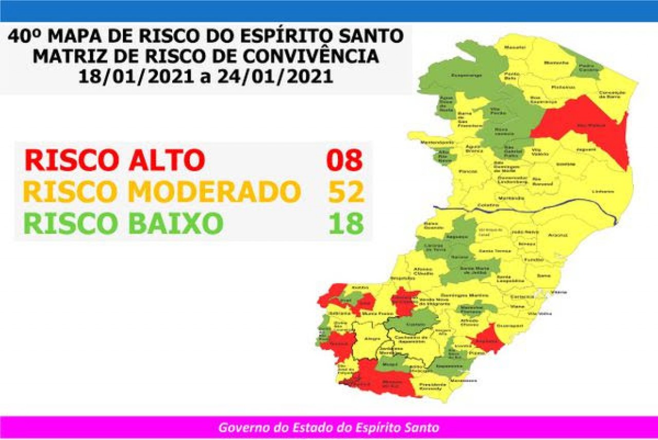 Guaçuí permanece em Risco Alto no 40º Mapa de Risco Covid-19