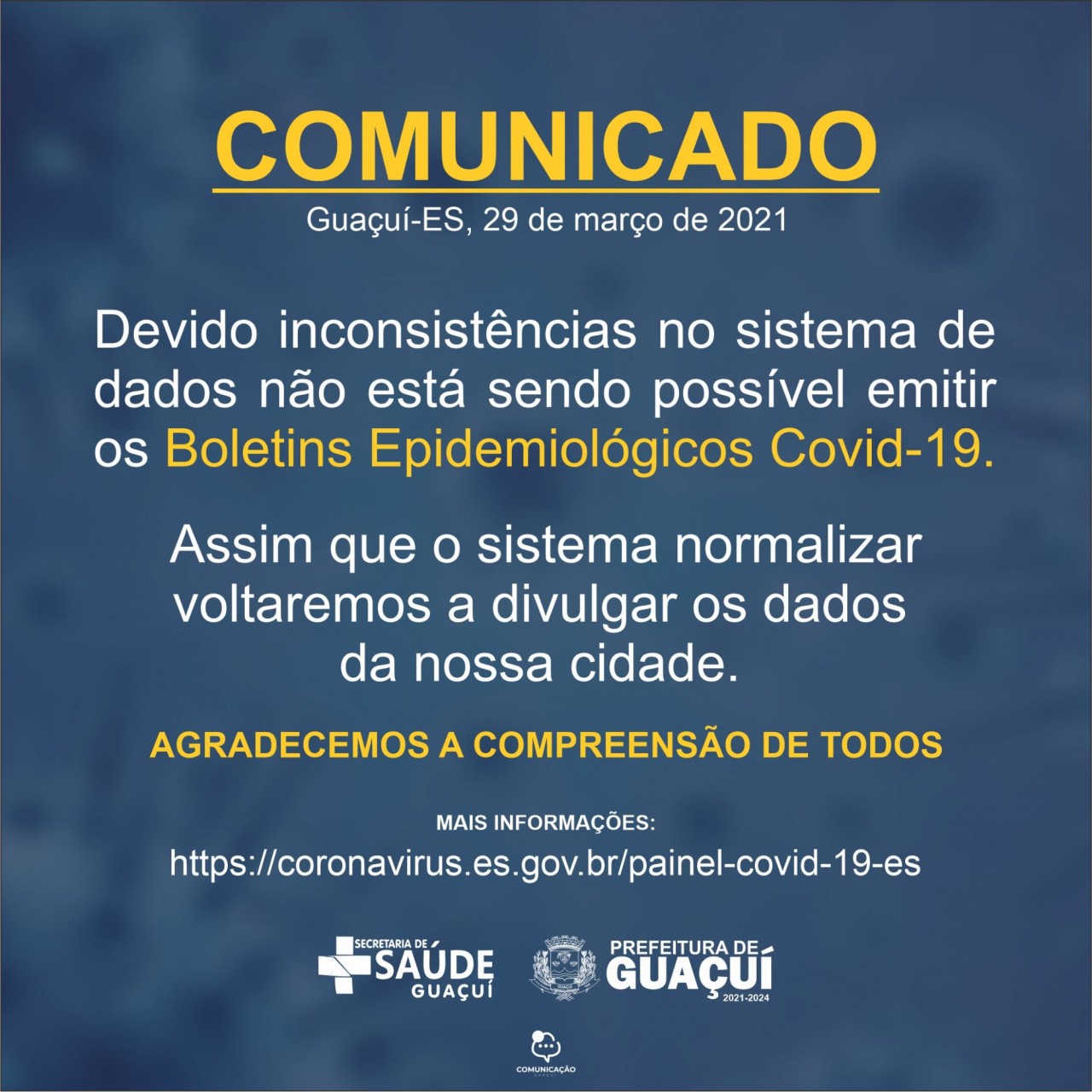 COMUNICADO - Guaçuí-ES, 29 de março de 2021