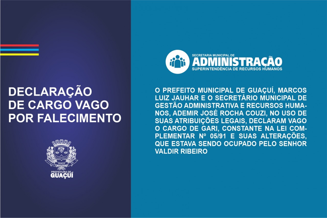 DECLARAÇÃO DE CARGO VAGO POR FALECIMENTO 03/2021 DECLARAÇÃO DE CARGO VAGO POR FALECIMENTO 03/2021