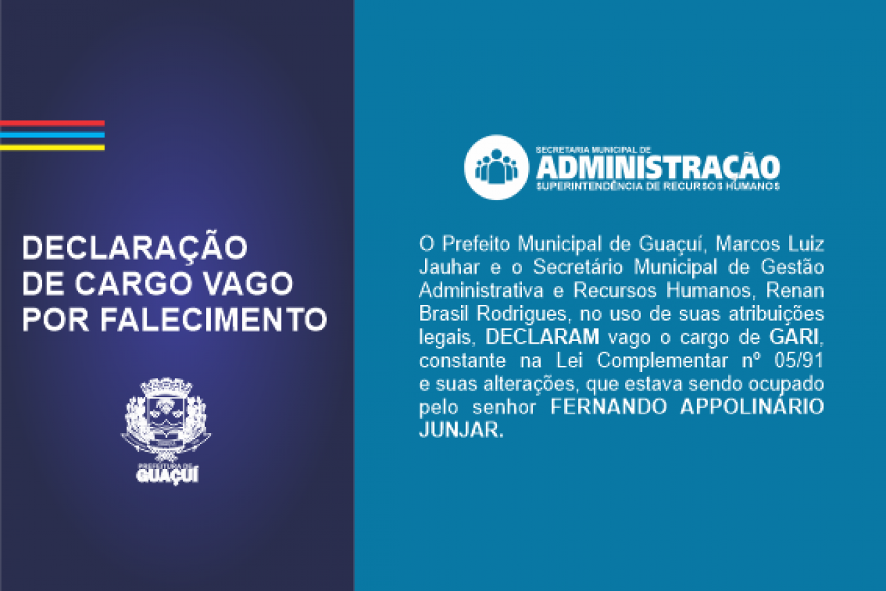 DECLARAÇÃO DE CARGO VAGO POR FALECIMENTO 06/2021 DECLARAÇÃO DE CARGO VAGO POR FALECIMENTO 06/2021