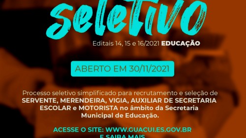 Prefeitura Municipal de Guaçuí abre processo seletivo para contratação de profissionais de apoio para a Educação