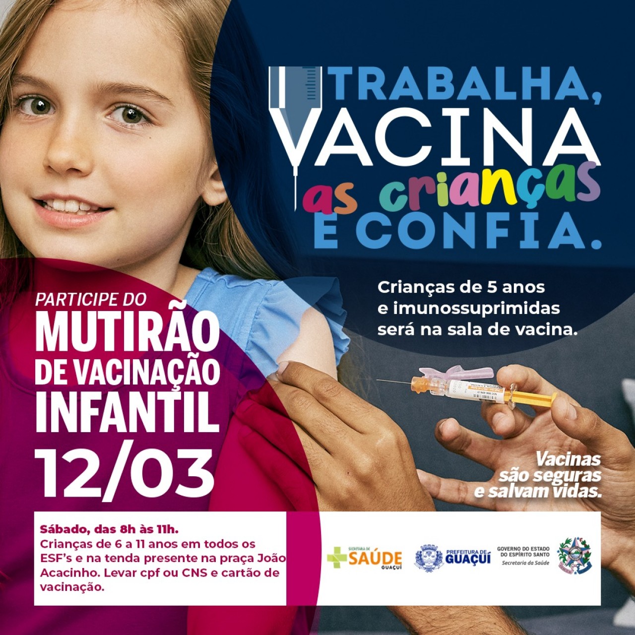 MUTIRÃO DE VACINAÇÃO INFANTIL CONTRA A COVID-19 ACONTECERÁ NO PROXIMO SÁBADO (12)