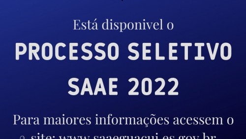 SAAE DE GUAÇUÍ ABRE PROCESSO SELETIVO PARA CONTRATAÇÃO TEMPORÁRIA SAAE DE GUAÇUÍ ABRE PROCESSO SELETIVO PARA CONTRATAÇÃO TEMPORÁRIA