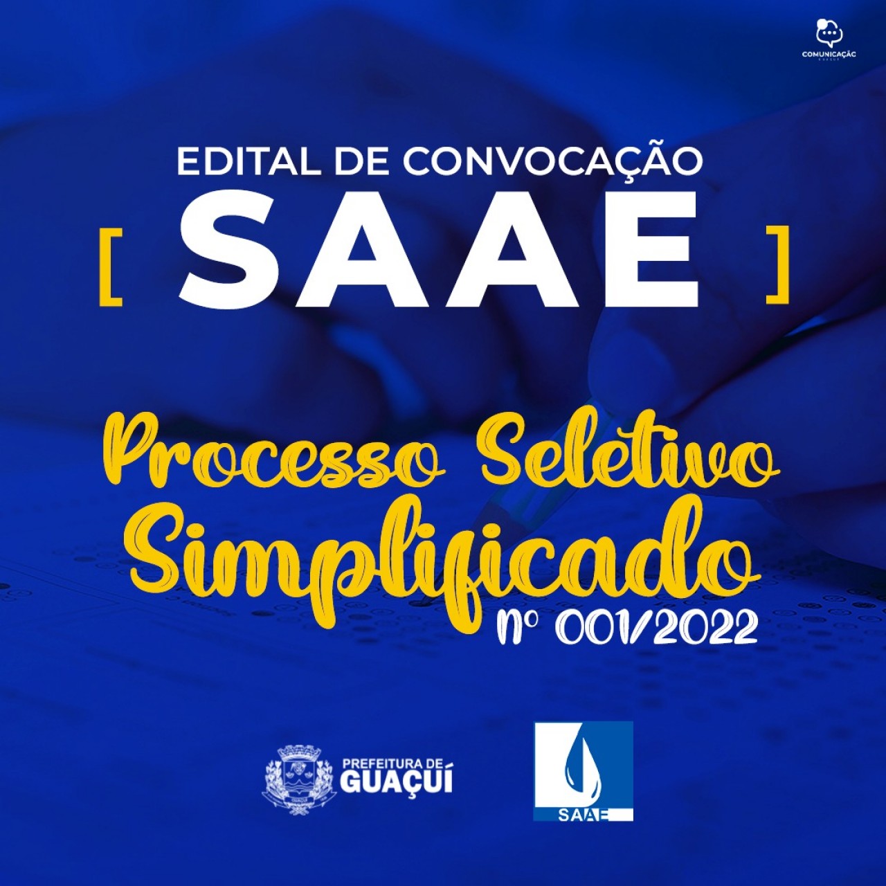 SAAE DE GUAÇUÍ DIVULGA EDITAL DE CONVOCAÇÃO DO PROCESSO SELETIVO 001/2022