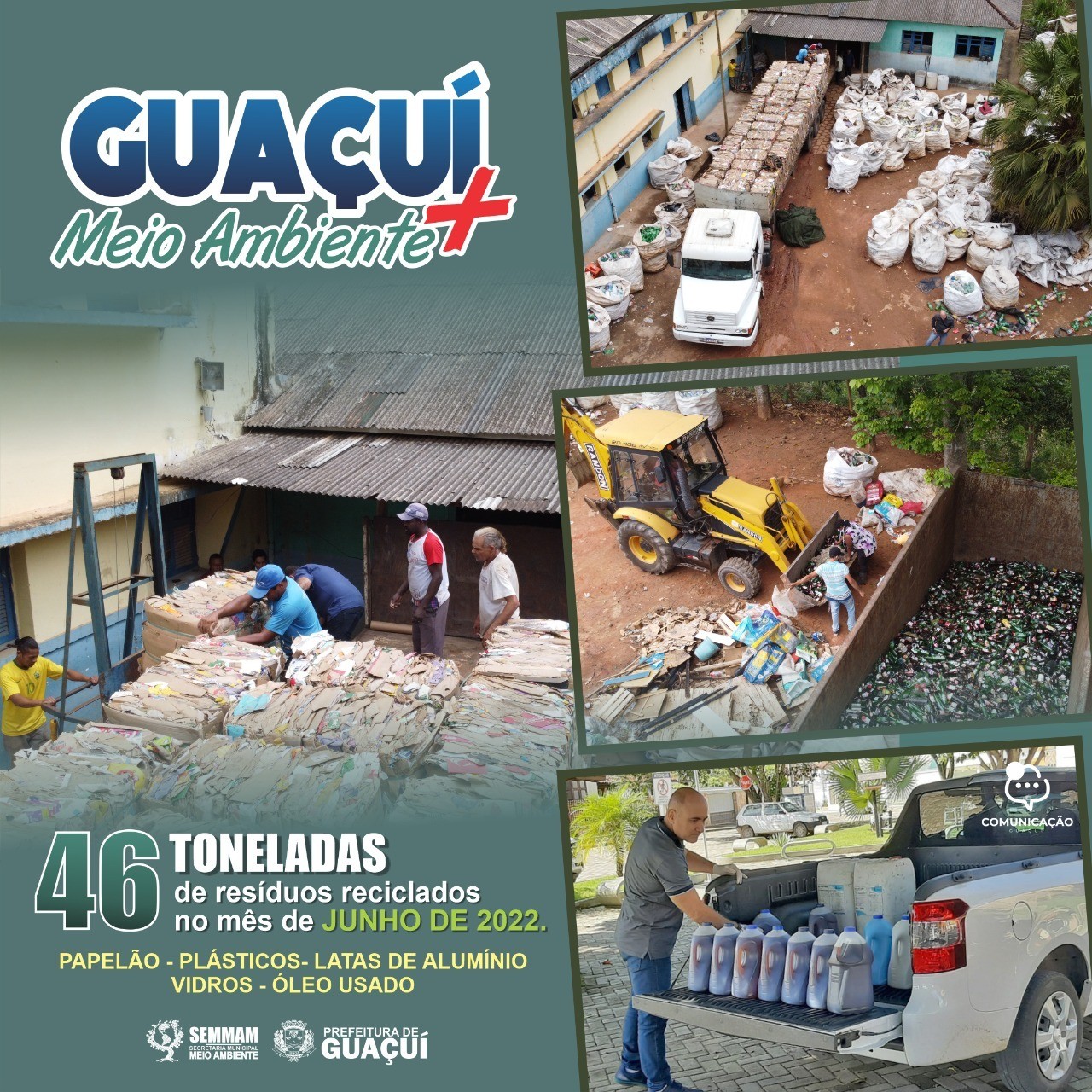 GUAÇUÍ RECICLOU 46 TONELADAS DE RESÍDUOS DO MÊS DE JUNHO GUAÇUÍ RECICLOU 46 TONELADAS DE RESÍDUOS DO MÊS DE JUNHO