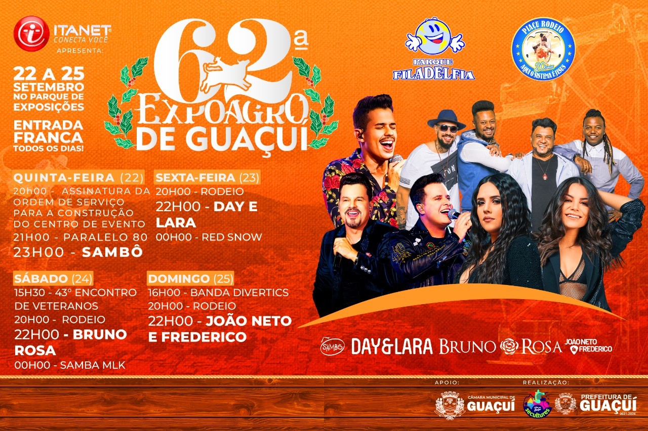 62ª EXPOAGRO DE GUAÇUÍ COMEÇA NESTA QUINTA-FEIRA E SEGUE ATÉ DOMINGO 62ª EXPOAGRO DE GUAÇUÍ COMEÇA NESTA QUINTA-FEIRA E SEGUE ATÉ DOMINGO