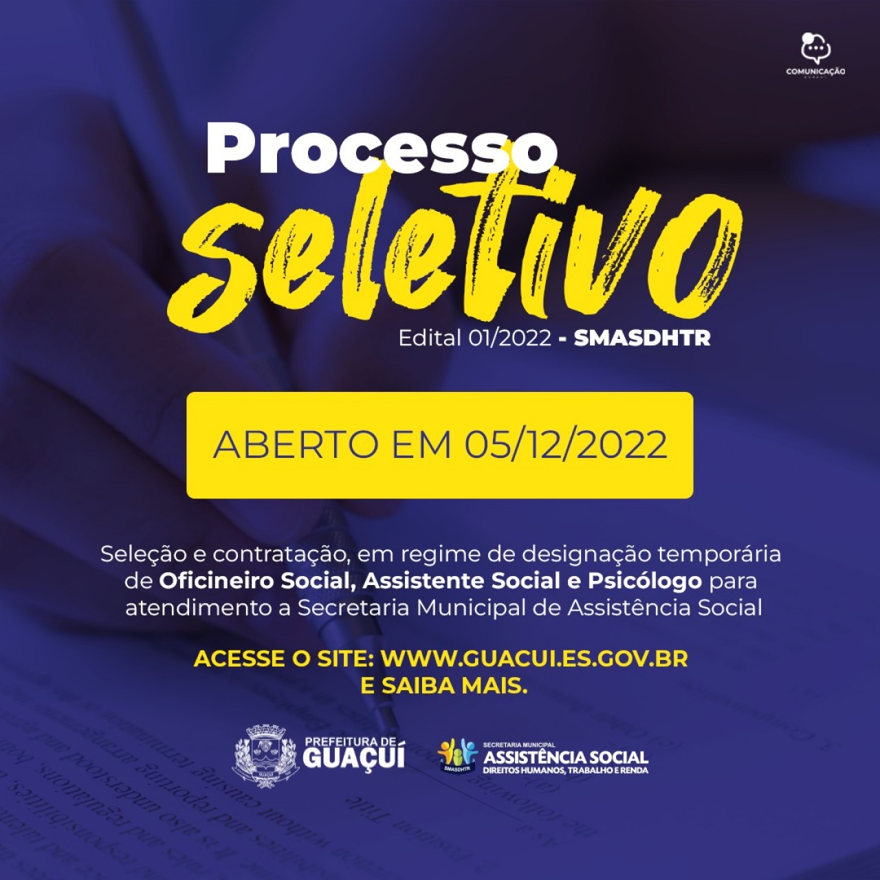 SECRETARIA DE ASSISTÊNCIA SOCIAL DE GUAÇUÍ ABRE PROCESSO SELETIVO PARA FORMAÇÃO DE CADASTRO RESERVA SECRETARIA DE ASSISTÊNCIA SOCIAL DE GUAÇUÍ ABRE PROCESSO SELETIVO PARA FORMAÇÃO DE CADASTRO RESERVA