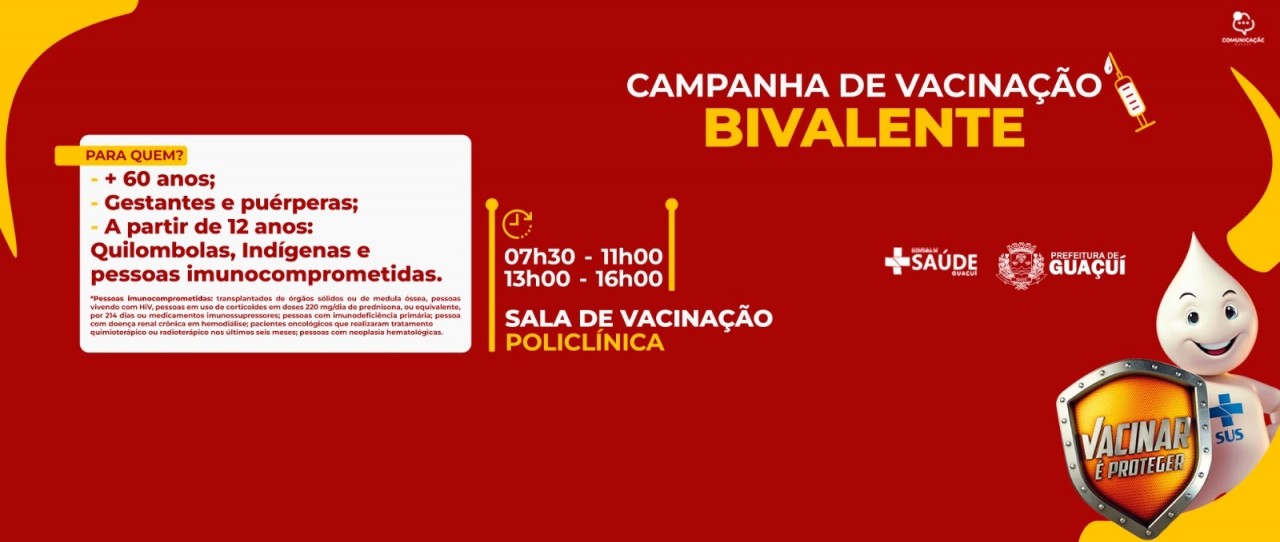 GUAÇUÍ SEGUE APLICANDO VACINA BIVALENTE CONTRA A COVID-19 GUAÇUÍ SEGUE APLICANDO VACINA BIVALENTE CONTRA A COVID-19