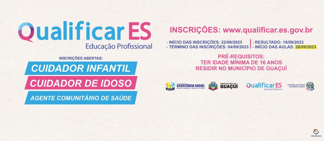 COMEÇAM HOJE AS INSCRIÇÕES PARA OS CURSOS GRATUITOS DO PROGRAMA QUALIFICAR EM GUAÇUÍ COMEÇAM HOJE AS INSCRIÇÕES PARA OS CURSOS GRATUITOS DO PROGRAMA QUALIFICAR EM GUAÇUÍ