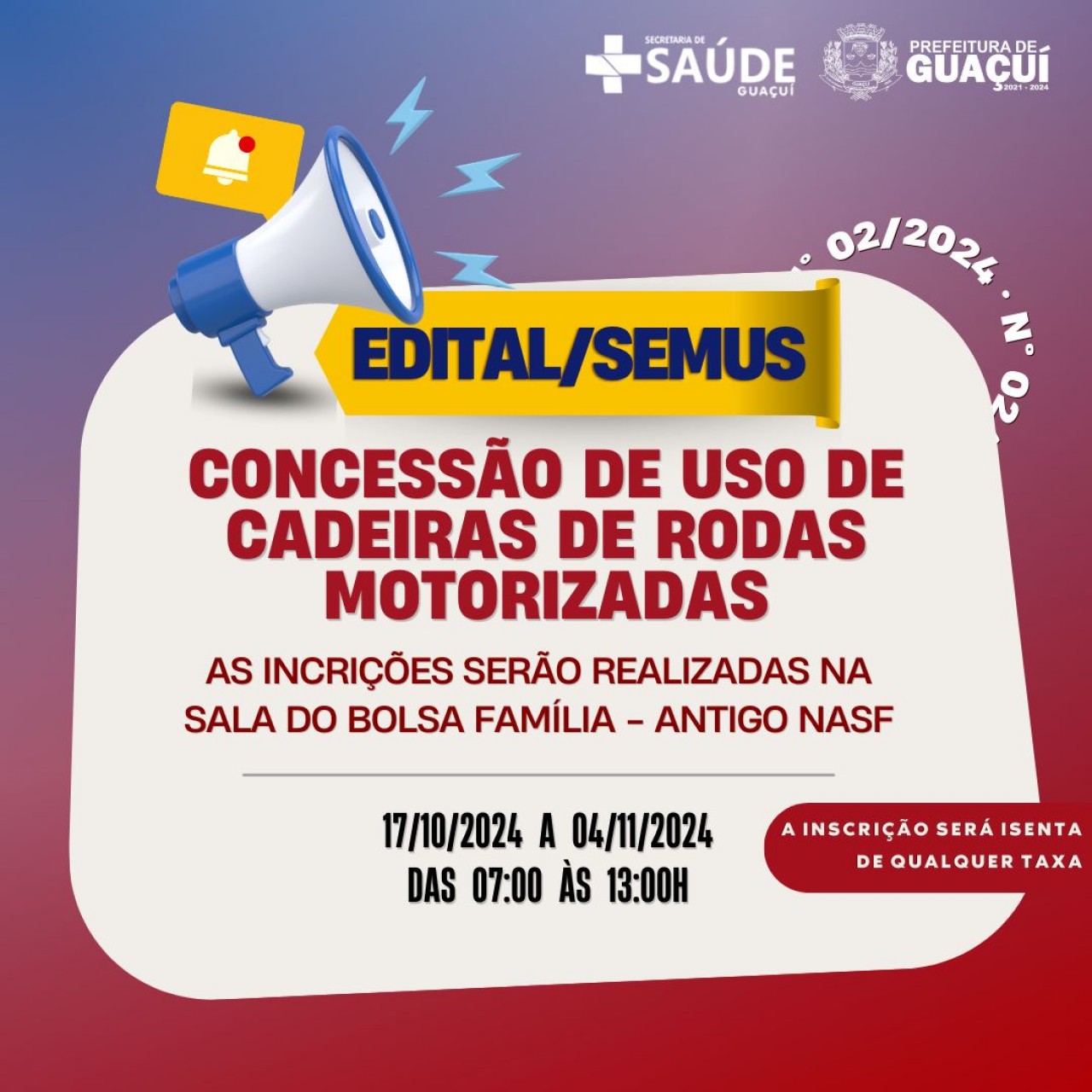 PREFEITURA DE GUAÇUÍ LANÇA EDITAL PARA CONCESSÃO DE CADEIRAS DE RODAS MOTORIZADAS PREFEITURA DE GUAÇUÍ LANÇA EDITAL PARA CONCESSÃO DE CADEIRAS DE RODAS MOTORIZADAS